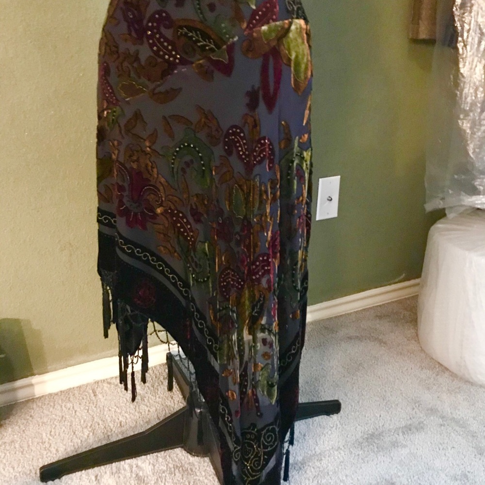 Velvet distressed high low skirt